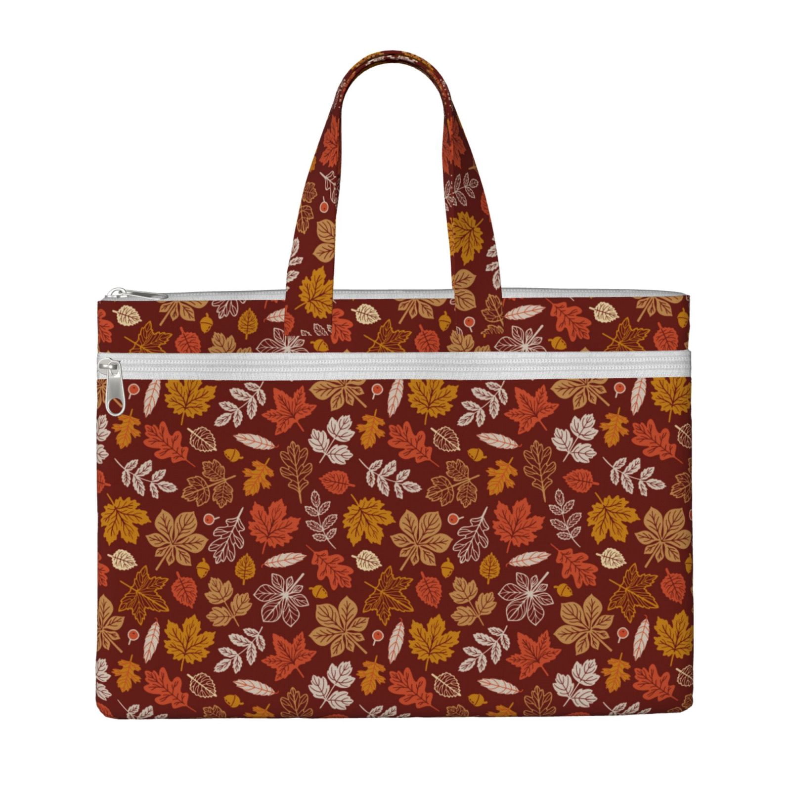 Cauagu Autumn Warm Tone Maple Leaf Pattern Canvas Tote File Bag, Zipper ...