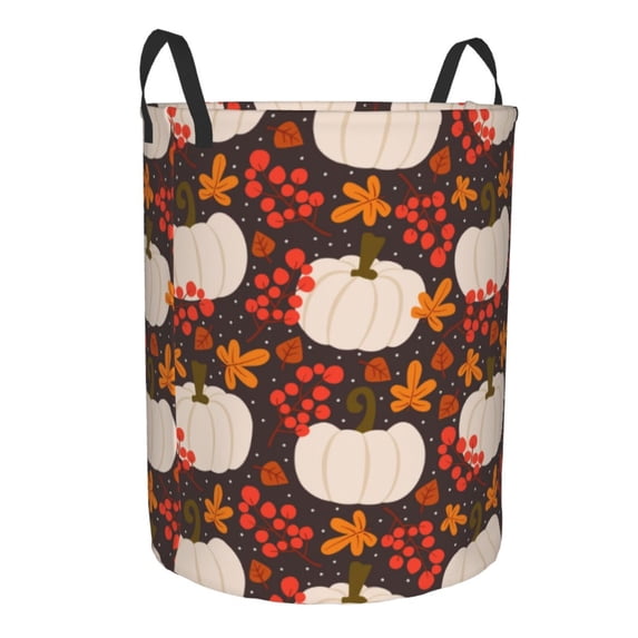 Cauagu Autumn White Pumpkin for Laundry Basket,Collapsible Organizer Basket for Storage Bin Toy Bins Gift Baskets Bedroom Clothes Children Nursery Hamper -Medium