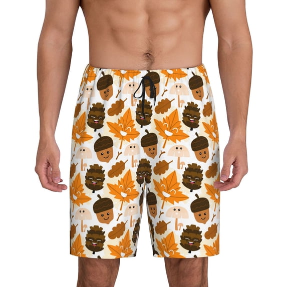 Cauagu Autumn Woodland Characters Print Pajama Bottoms for Men Sleep Pajama Shorts Elastic Waistband Sleep Pajama Short Men's PJ Shorts -X-Large