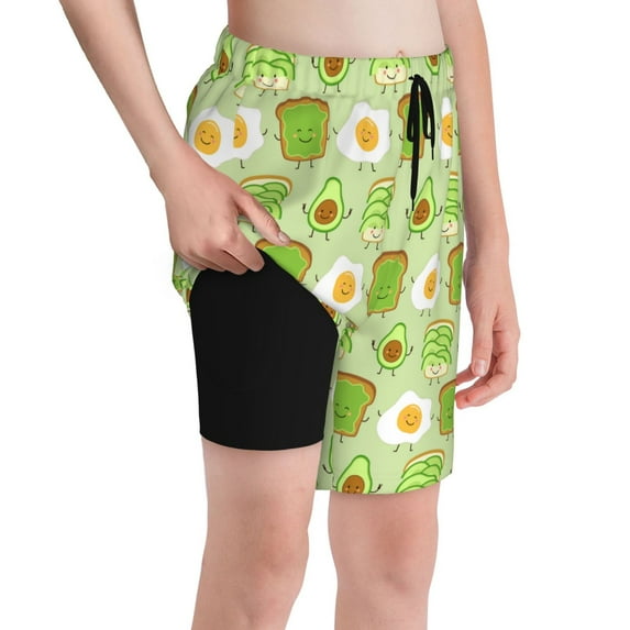 Cauagu Avocado And Toast Print Swim Trunks for Men,Youth Boys Swim Shorts Compression Liner Beach Shorts Boys' Swimming Shorts 7-20 Years Bathing Suit-Small