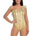 thumbnail image 1 of Cauagu Bamboo Wall Print Women's Sexy One Piece Swimsuits One Shoulder Ruffle Tummy Control Bathing Suit Slimming Swimwear-Medium, 1 of 6