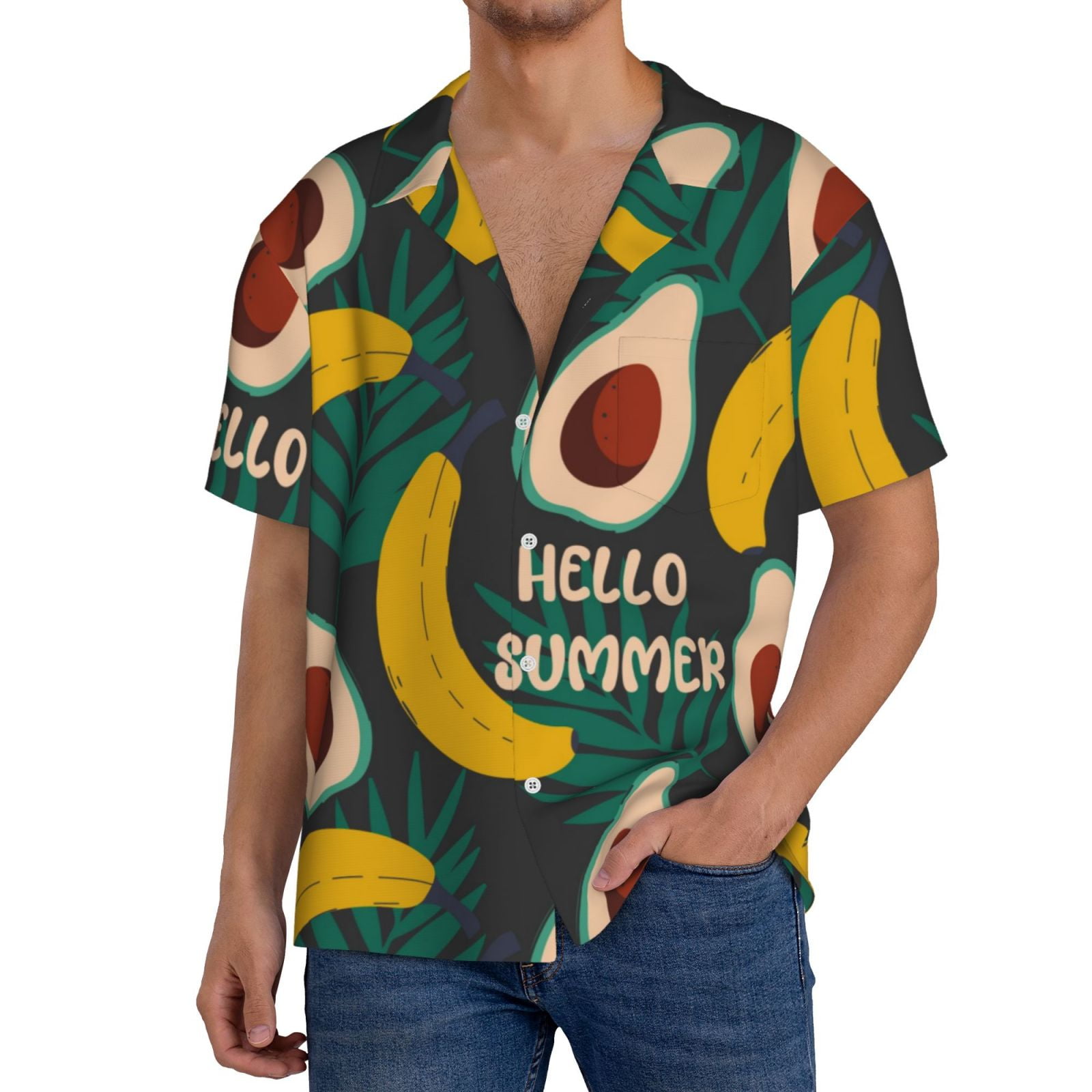 Lzzidou Men's Hawaiian Shirt - Short Sleeve Button Down Beach Shirt In Navy Village Print, Size Large - View #5