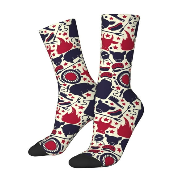 Cauagu Barbeque1 Print Crew Socks for Women and Men,Adult Athletic Running Socks 1-Pair Sports Socks Work Gear Socks with Moisture Wicking