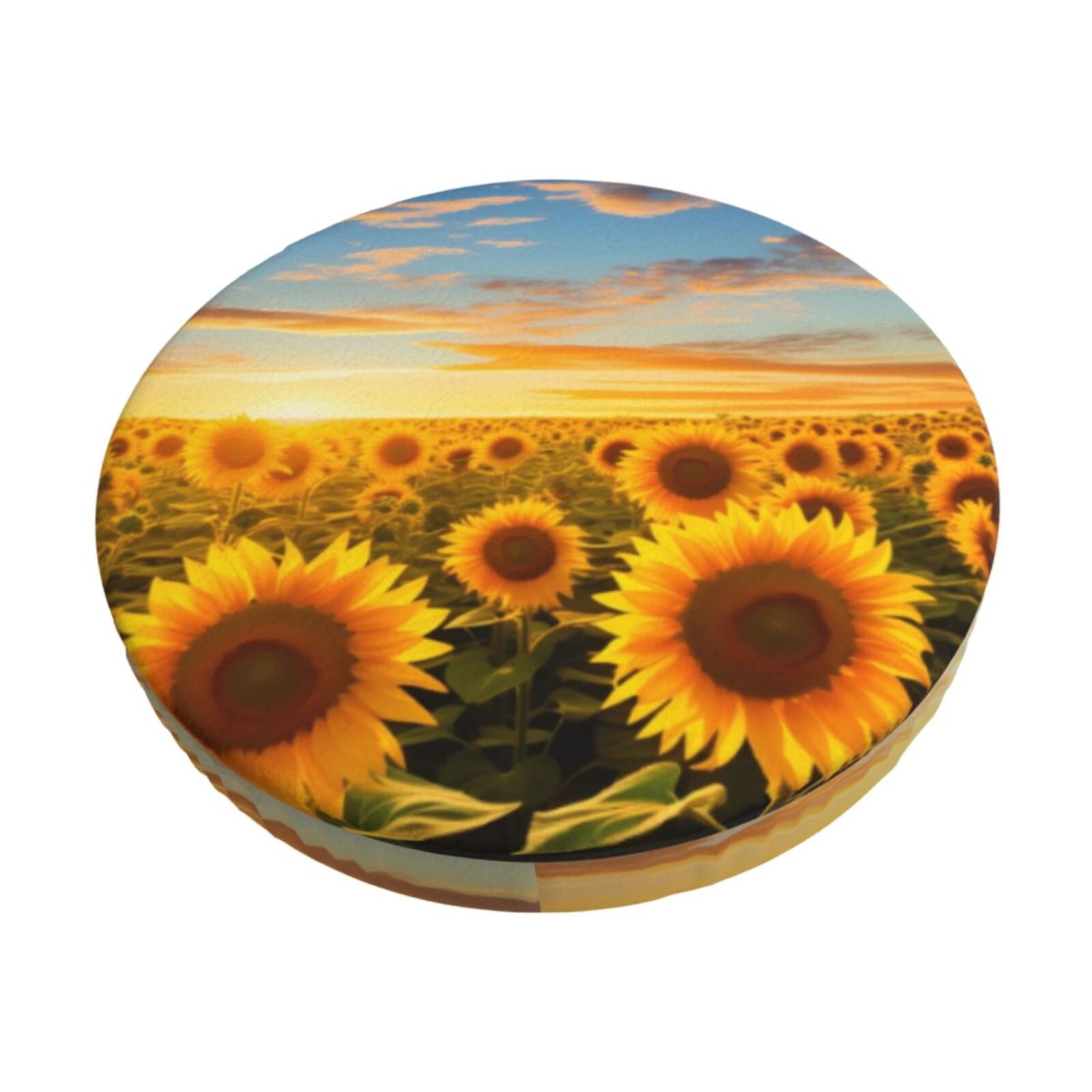 Cauagu Beautiful Golden Sunflower Field Print Round Stool Covers,Seat