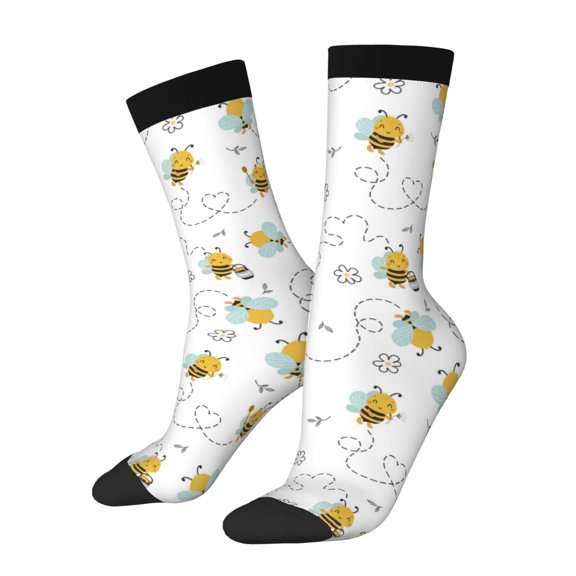 Cauagu Bee Print Crew Socks for Women and Men,Adult Athletic Running Socks 1-Pair Sports Socks Work Gear Socks with Moisture Wicking