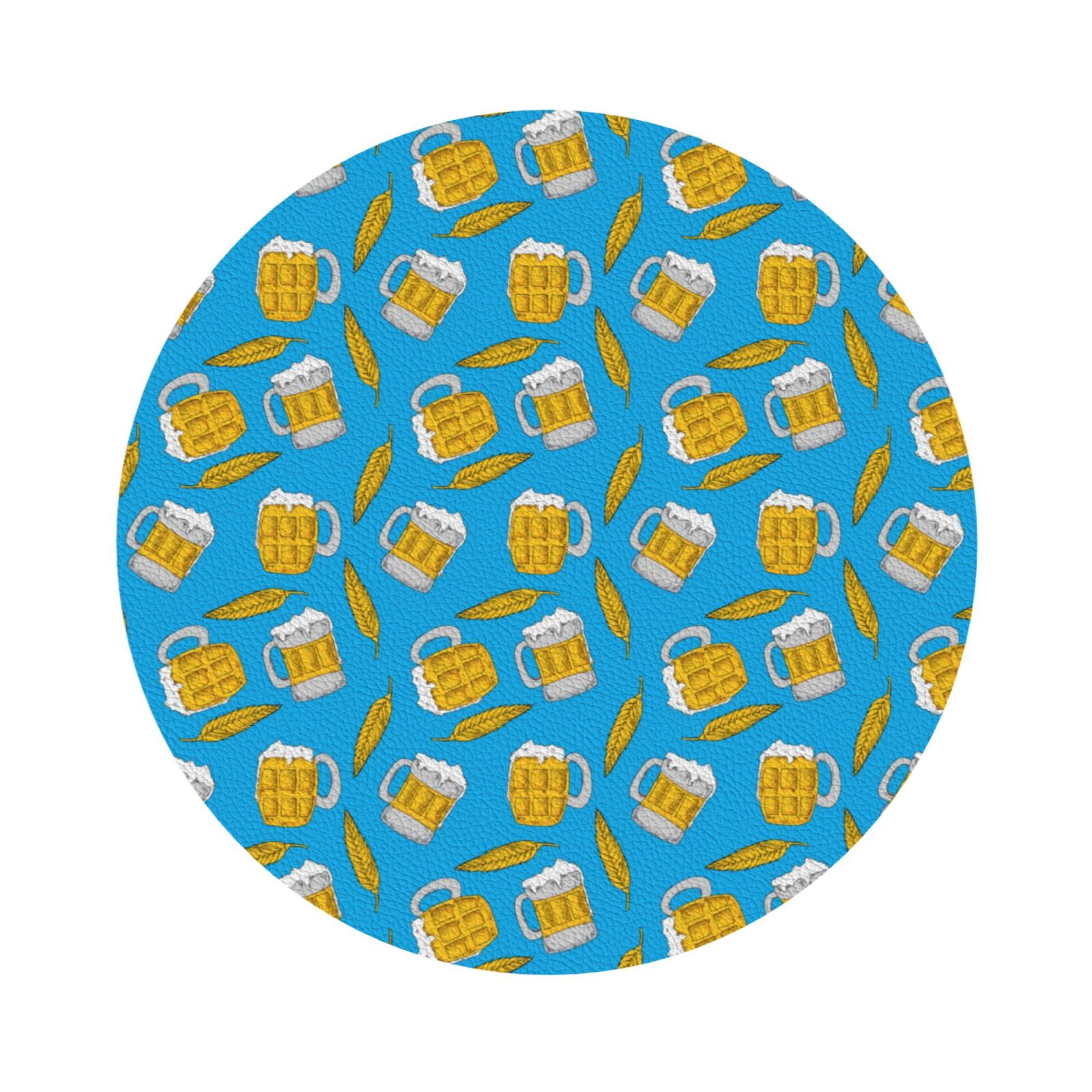 Cauagu Beer3 for Round Coaster,Drink Coasters Set of 4 Leather Bar Beer