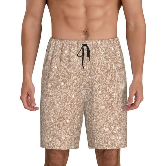 Cauagu Beige Sparkling Glitter Print Pajama Bottoms for Men Sleep Pajama Shorts Elastic Waistband Sleep Pajama Short Men's PJ Shorts -Small