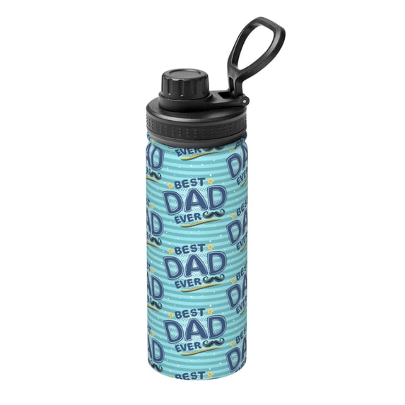Cauagu Best Dad Ever Print 18oz Vacuum Insulated Stainless Steel Water Bottle,Coffee Travel Mug Spill Proof with Lid,Thermos Cup for Keep Hot/Ice Water Drinks