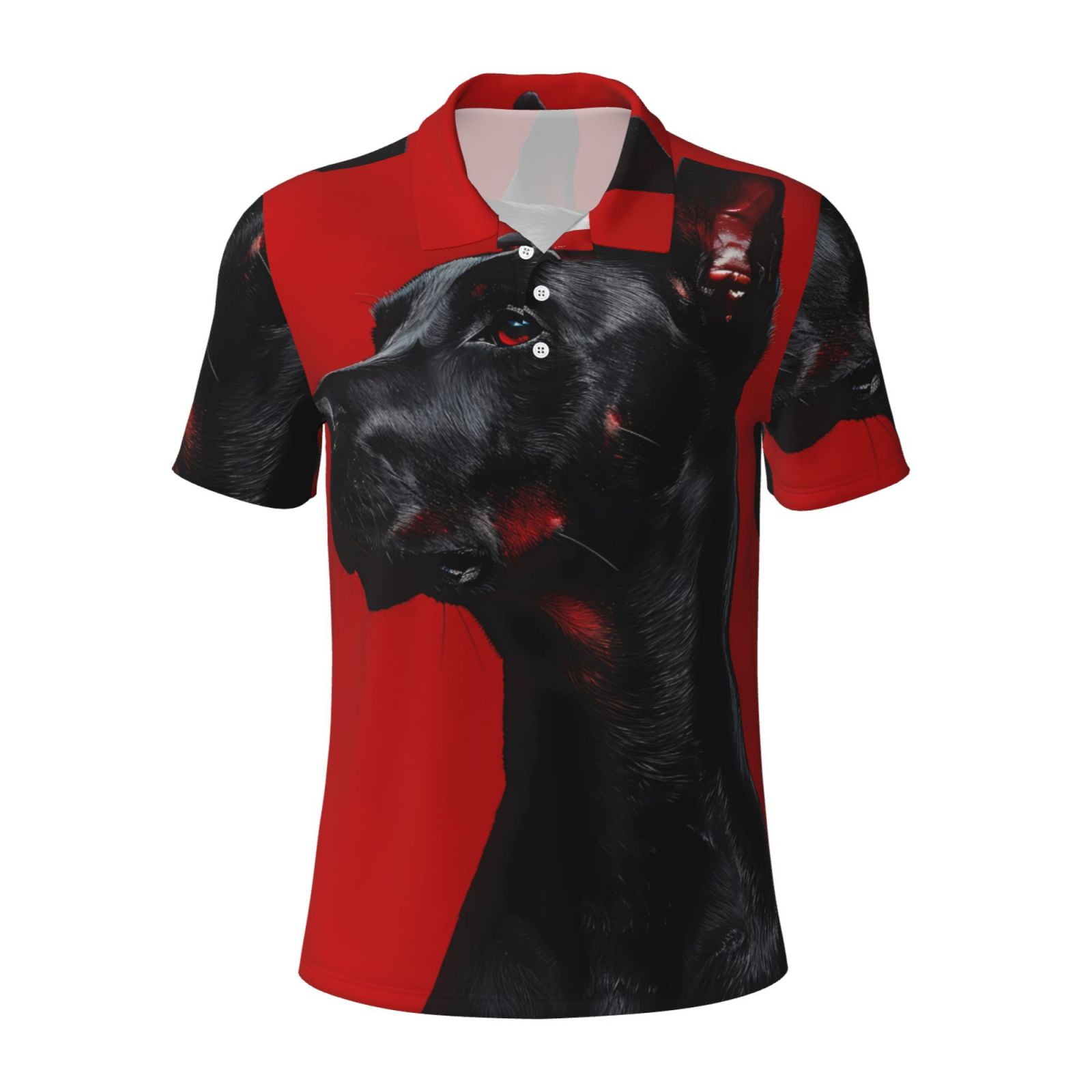 Cauagu Black Dog Red Background Print Men's Polo Shirts, Short-Sleeve ...