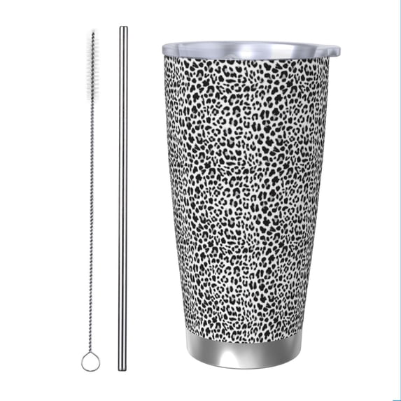 Cauagu Black Leopard Pattern 20oz Tumbler,Stainless Steel Vacuum Insulated Tumbler with Lid Insulated Coffee Mug Thermal Cup with Splash Proof Sliding Lid-Straw Two-piece Set