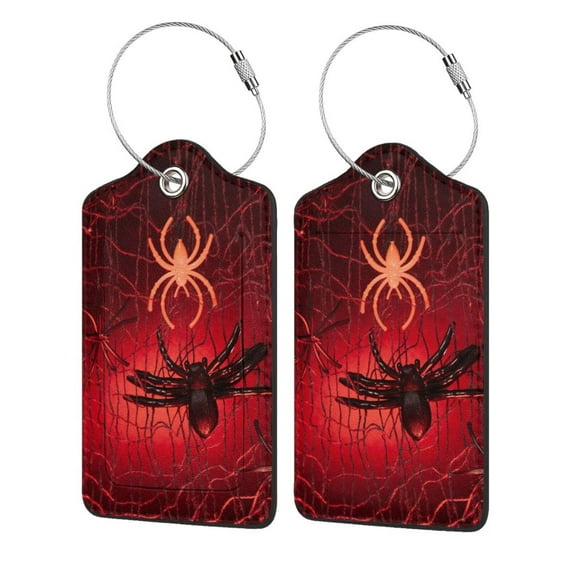 Cauagu Black Spider Web With Spiders Pattern Luggage Tags,Leather Luggage Tags Personalized Luggage Tag Travel Tags Privacy Cover ID Label for Travel Bag Suitcase-1