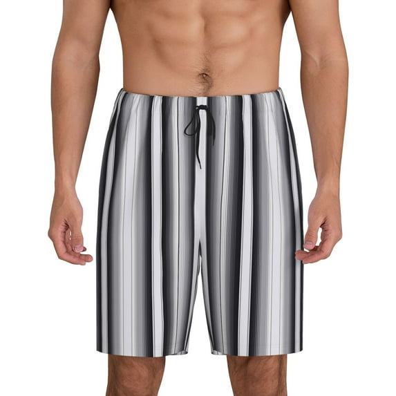 Cauagu Black White Gray Mexican Blanket Serape Stripes Print Pajama Bottoms for Men Sleep Pajama Shorts Elastic Waistband Sleep Pajama Short Men's PJ Shorts-X-Large