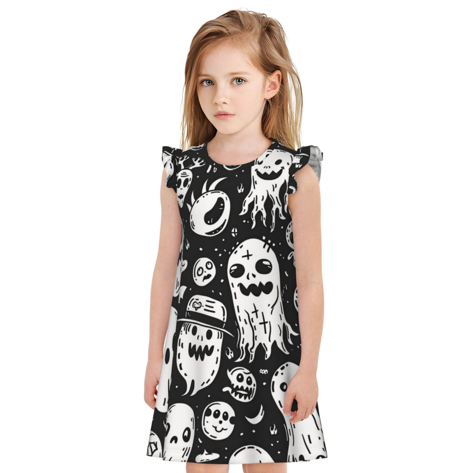 Ghost Sleep Robe Cauagu Black White Spooky Ghosts Girls Nightgowns Sleepwear Short ...