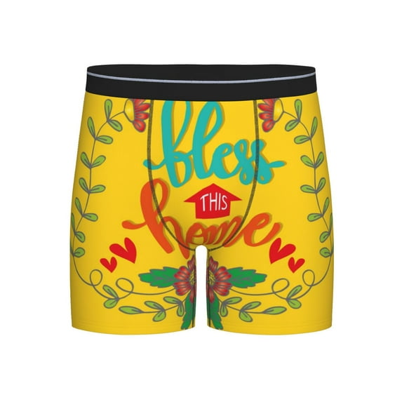 Cauagu Bless This Home Print Men's Boxer Briefs, Funny & Cute Underwear Elastic Waistband Briefs Ideal Gift for Men,1-Pack