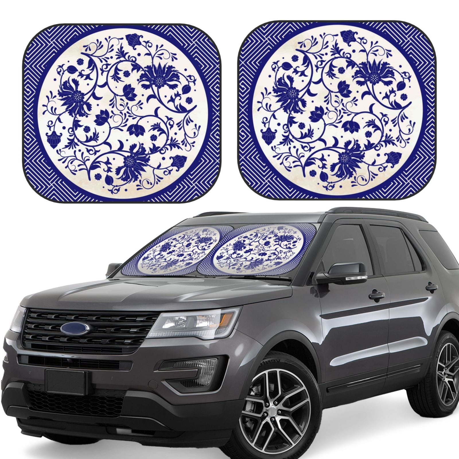 Cauagu Blue And White Porcelain Pattern Cauagu {designName} Print Foldable Car Windshield Sun ...