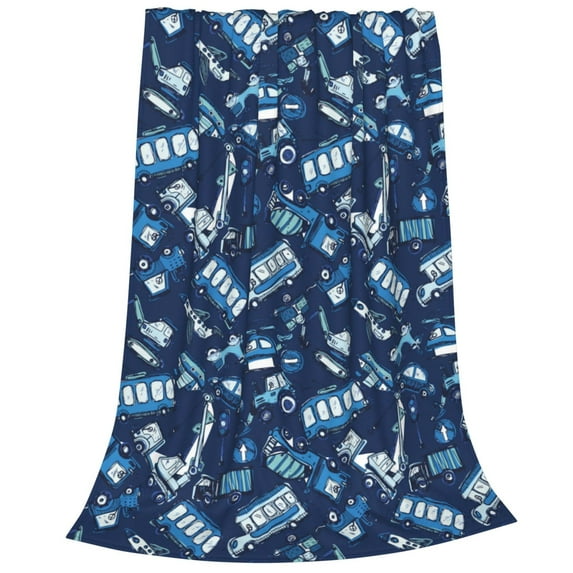 Cauagu Blue Bus Pattern Flannel Bed Blankets,Fleece Blanket Comfortable Air Conditioning Blanket for Sofa Bed Travel Couch & Living Room -40"x30"