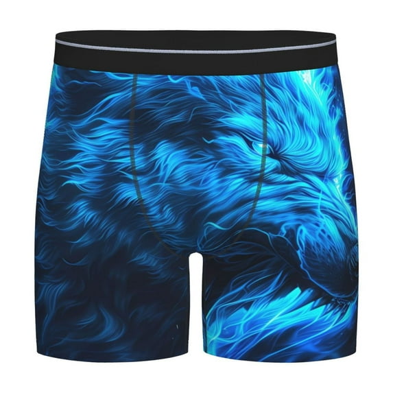 Cauagu Blue Fire Wolf Print Men's Boxer Briefs, Funny & Cute Underwear Elastic Waistband Briefs Ideal Gift for Men,1-Pack