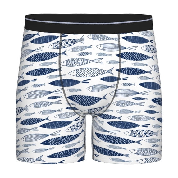 Cauagu Blue Fish Print Men's Boxer Briefs, Funny & Cute Underwear Elastic Waistband Briefs Ideal Gift for Men,1-Pack