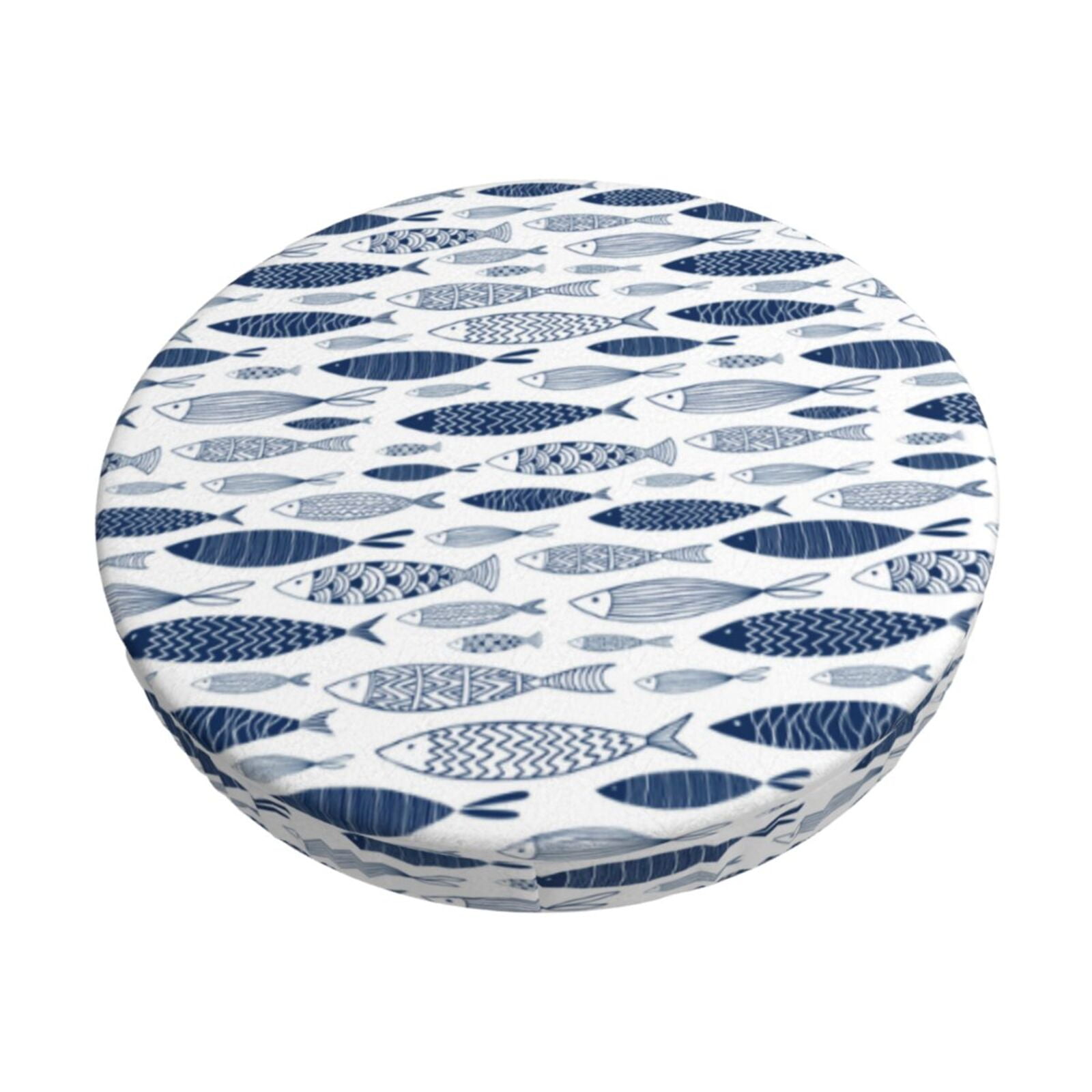 Cauagu Blue Fish Print Round Stool Covers,Seat Cushion for Round Bar