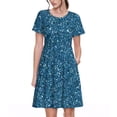 thumbnail image 1 of Cauagu Blue Glitter Print Summer Dresses for Women 2025 Loose Short Sleeve Casual Sundresses with Pockets, 1 of 6