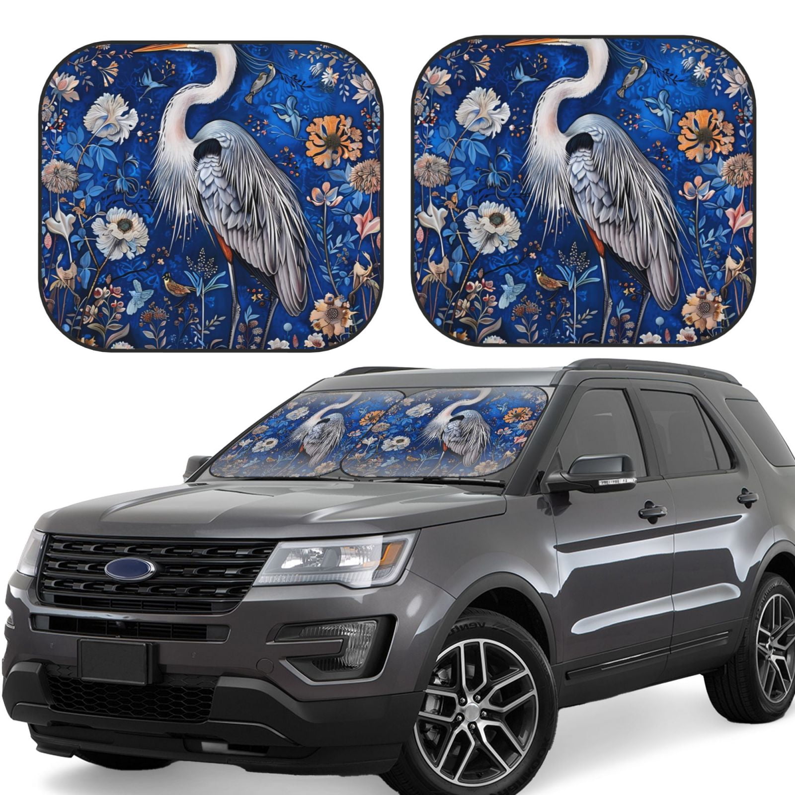 Floral Raccoon Pattern Print Car Sun Shade