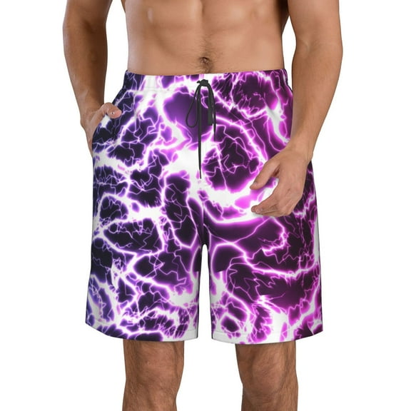 Cauagu Blue Lightning Print Men's Swim Trunks,Hawaiian Bathing Suit Swimsuits Beach Shorts with Pockets for Men Quick Dry Swimming Board Shorts-Small