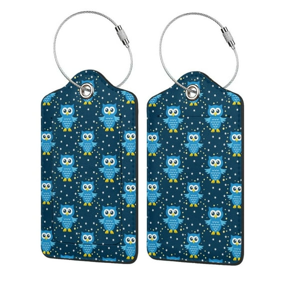 Cauagu Blue Owl Pattern Luggage Tags,Leather Luggage Tags Personalized Luggage Tag Travel Tags Privacy Cover ID Label for Travel Bag Suitcase-1