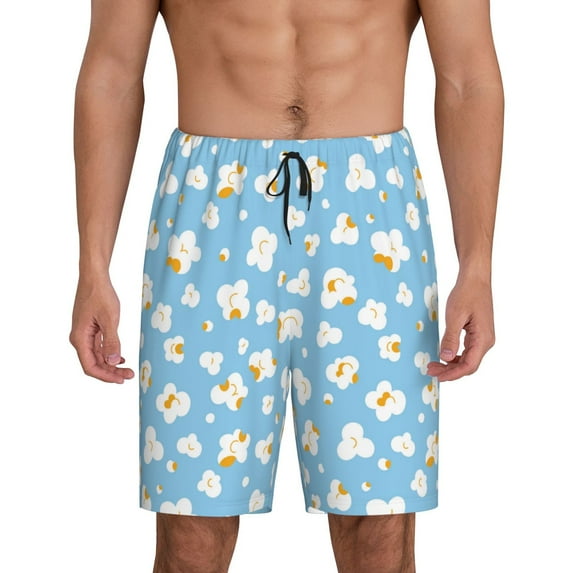 Cauagu Blue Popcorn Print Pajama Bottoms for Men Sleep Pajama Shorts Elastic Waistband Sleep Pajama Short Men's PJ Shorts -Medium