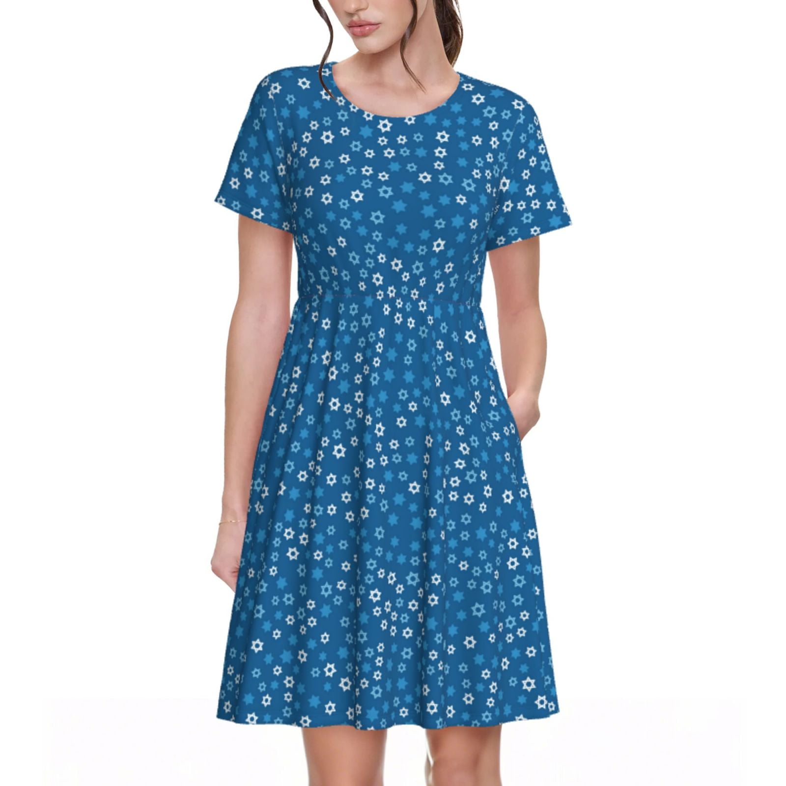 blue star print dress Under The Stars Light Blue Toile Tie Back Dress, Large - The Mint Julep Boutique main image 0
