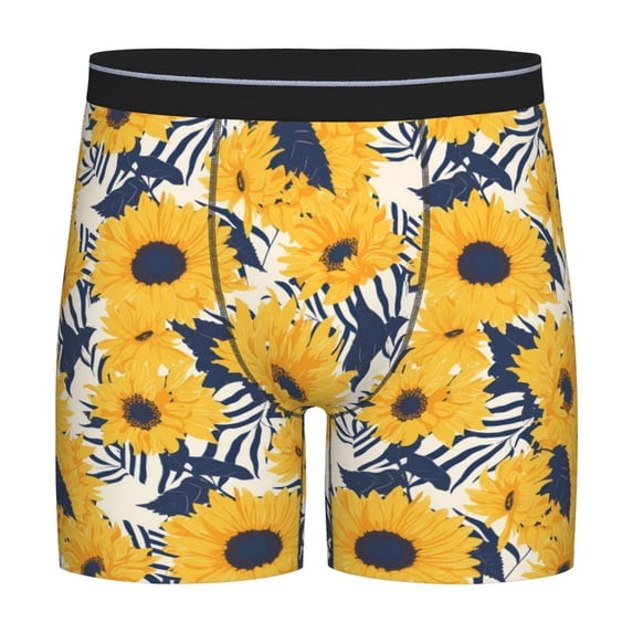 Cauagu Blue Striped Sunflower Print Men's Boxer Briefs, Funny & Cute Underwear Elastic Waistband Briefs Ideal Gift for Men,1-Pack