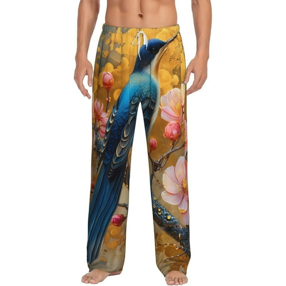 Cauagu Bluebird Blossom Elegance Mens Pajama Pants Sleep & Lounge Pants,PJ Bottoms with Pockets-X-Large