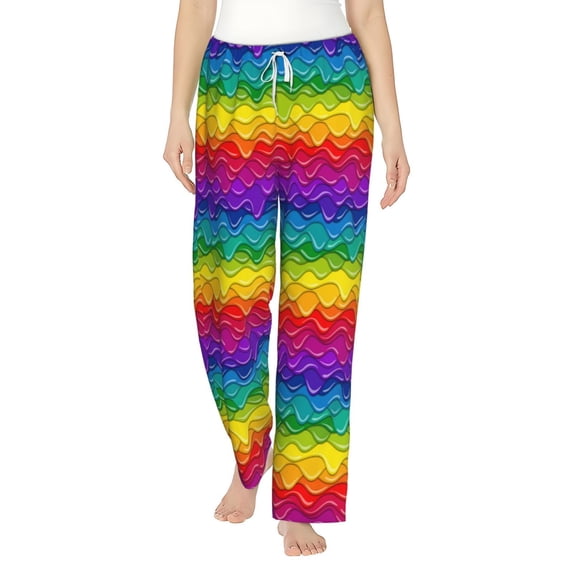 Cauagu Bright Rainbow Pajama Pants for Women Loose Fit Wide Leg Trouser Pants Casual Elastic Waist Drawstring Lounge Pants