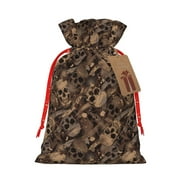 Cauagu Brown Camouflage Skull Pattern Christmas Gift Bag,Drawstring Xmas Gift Bags Holiday Gift Wrapping Gift Pouch with Tag Holiday Gift Bags Party Favor Bags,1PCS-Small