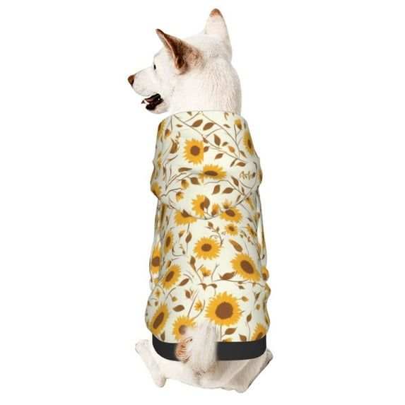 Cauagu Brown Leaf Sunflower Pattern Winter Pet Hoodie Sweatshirts- Dog Hoodie Sweater with Leash Hole - Cute Dog Hoodie - Pet Clothes Puppy Cat Custume -Medium