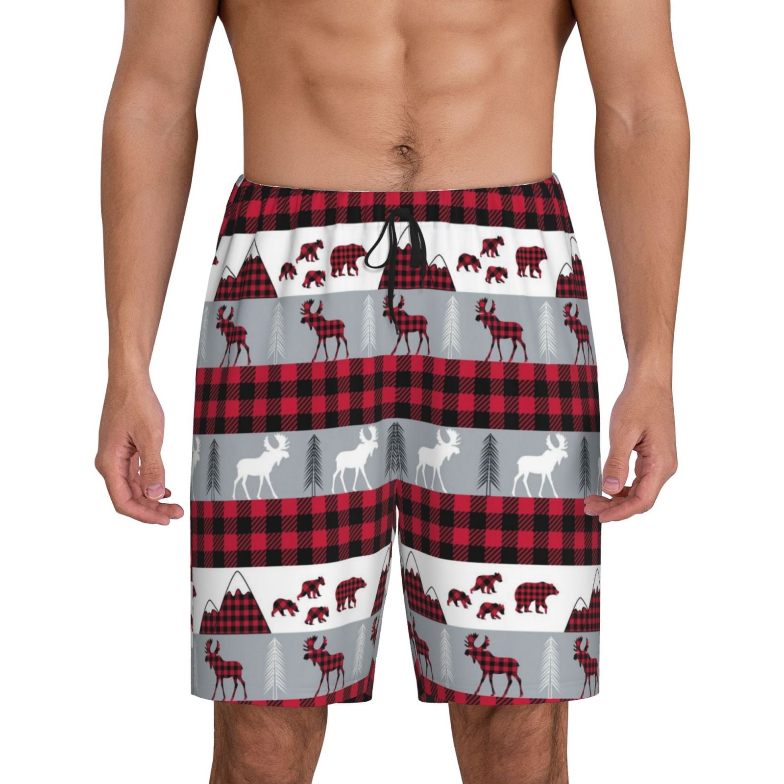Cauagu Buffalo Plaid Forest Print Pajama Bottoms for Men Sleep Pajama
