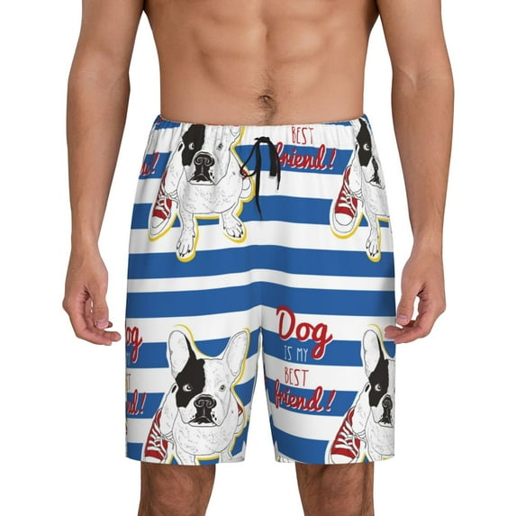 Cauagu Bulldog Friend Print Pajama Bottoms for Men Sleep Pajama Shorts Elastic Waistband Sleep Pajama Short Men's PJ Shorts -Small