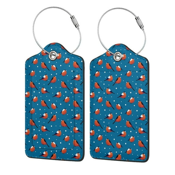 Cauagu Bullfinches Pattern Luggage Tags,Leather Luggage Tags Personalized Luggage Tag Travel Tags Privacy Cover ID Label for Travel Bag Suitcase-2 PCS