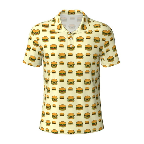 Cauagu Burgers And Hot Dogs Print Men's Polo Shirts, Short-Sleeve Polo Shirts for Men Performance Golf Shirt Athletic Casual Collared T-Shirt-Small