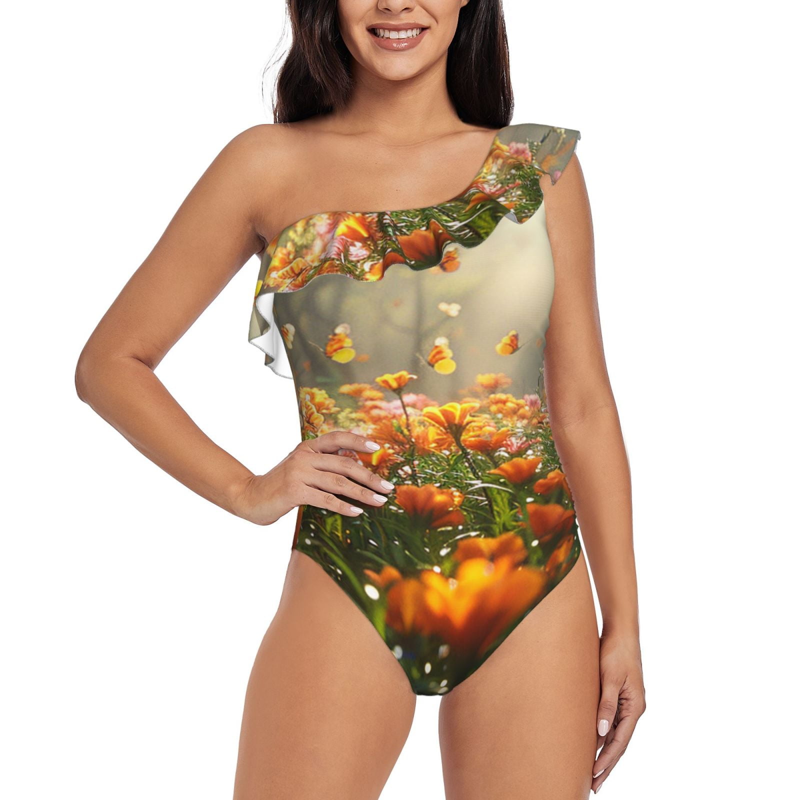 Sunflower With Bird And Butterfly One Piece Swimsuite