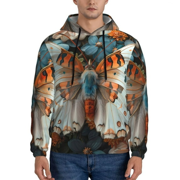 Cauagu Butterfly and Bloom Beauty for Men's Pullover Hooded Sweatshirt Athletic Casual Hoodie Aautumn Hoodie Sweatshirt for Men Pullover Casual Hooded Sweatshirt-4X-Large