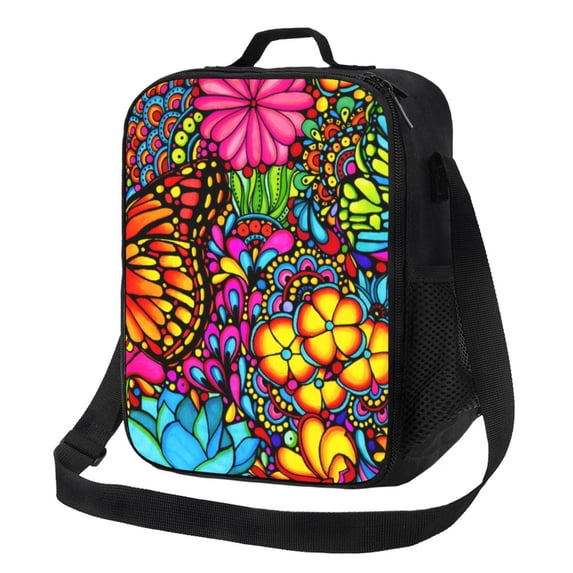Cauagu Butterfly Garden Insulated Lunch Bag - Reusable Lunch Box Thickened Thermal Leakproof Lunch Tote Bag for Adult Office/Travel Picnic