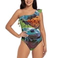 thumbnail image 1 of Cauagu Butterfly Landing On Head Dumpy Frog Print Women's Sexy One Piece Swimsuits One Shoulder Ruffle Tummy Control Bathing Suit Slimming Swimwear-XX-Large, 1 of 6