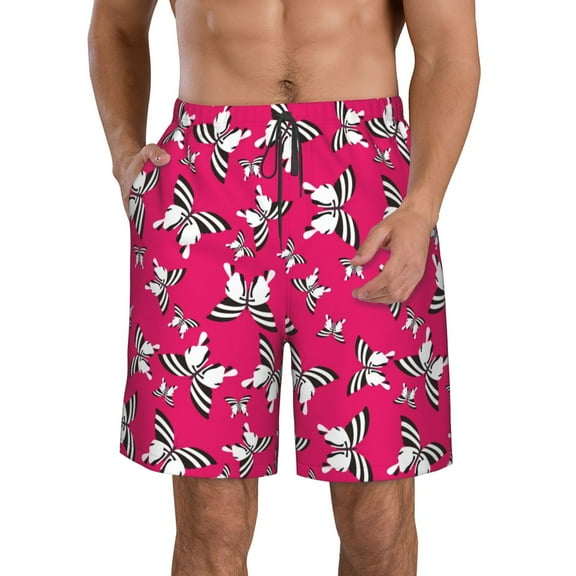 Cauagu Butterfly Print Men's Swim Trunks,Hawaiian Bathing Suit Swimsuits Beach Shorts with Pockets for Men Quick Dry Swimming Board Shorts-Small