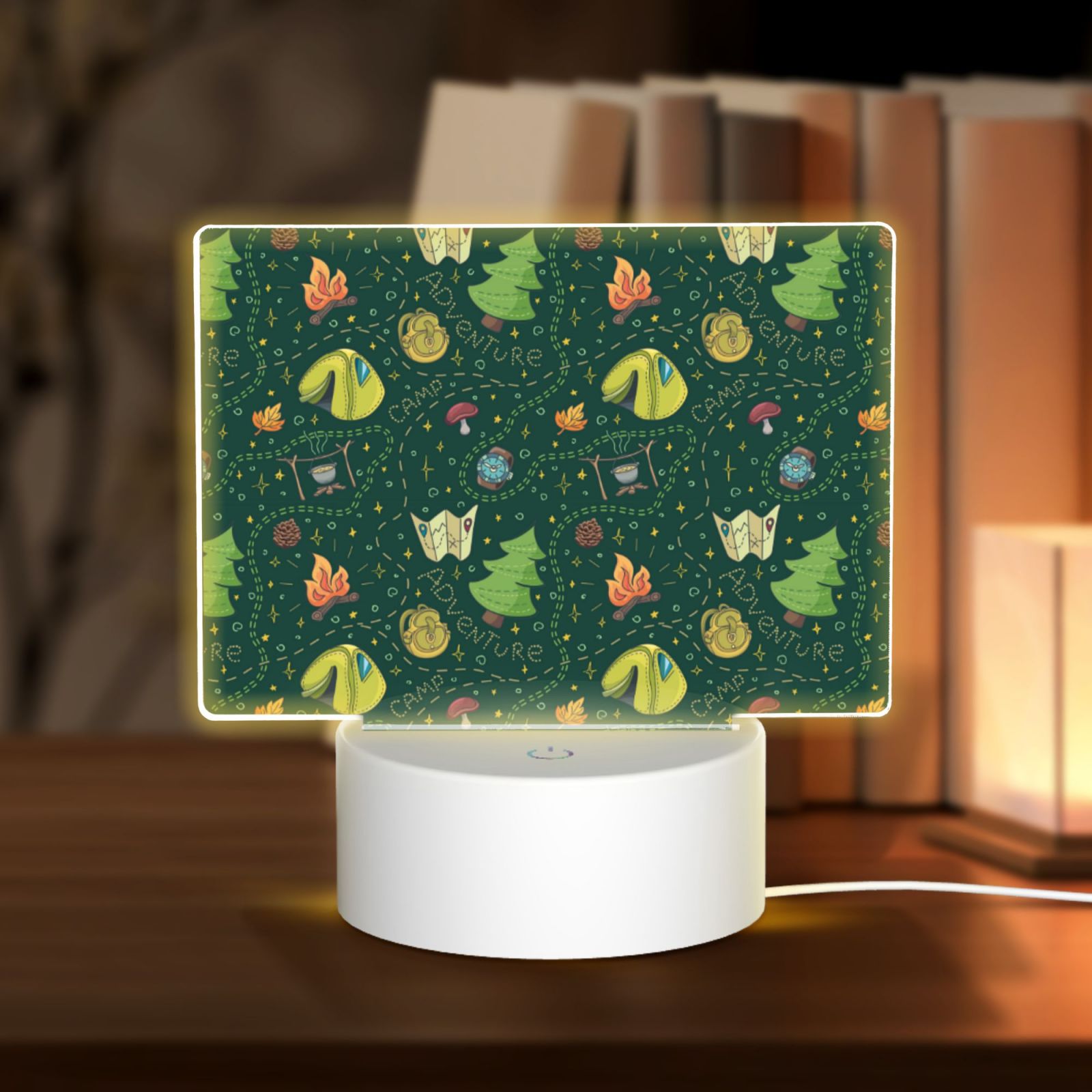 Cauagu Camp In The Forest for Rectangle Acrylic Night Light - Acrylic Modern Bedside Light with LED Light Lamp Base - Decorative Night Lamp for Restaurant Bar Cafe Shop