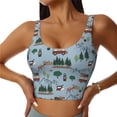 thumbnail image 1 of Cauagu Camping Caravan Pattern Sports Bras for Women,Round Neck Sports Bra Workout Crop Tank Tops Padded with Built in Shelf-Large, 1 of 8