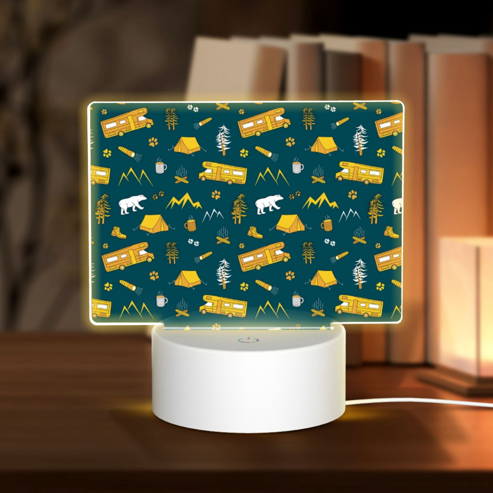 Cauagu Camping for Rectangle Acrylic Night Light - Acrylic Modern Bedside Light with LED Light Lamp Base - Decorative Night Lamp for Restaurant Bar Cafe Shop