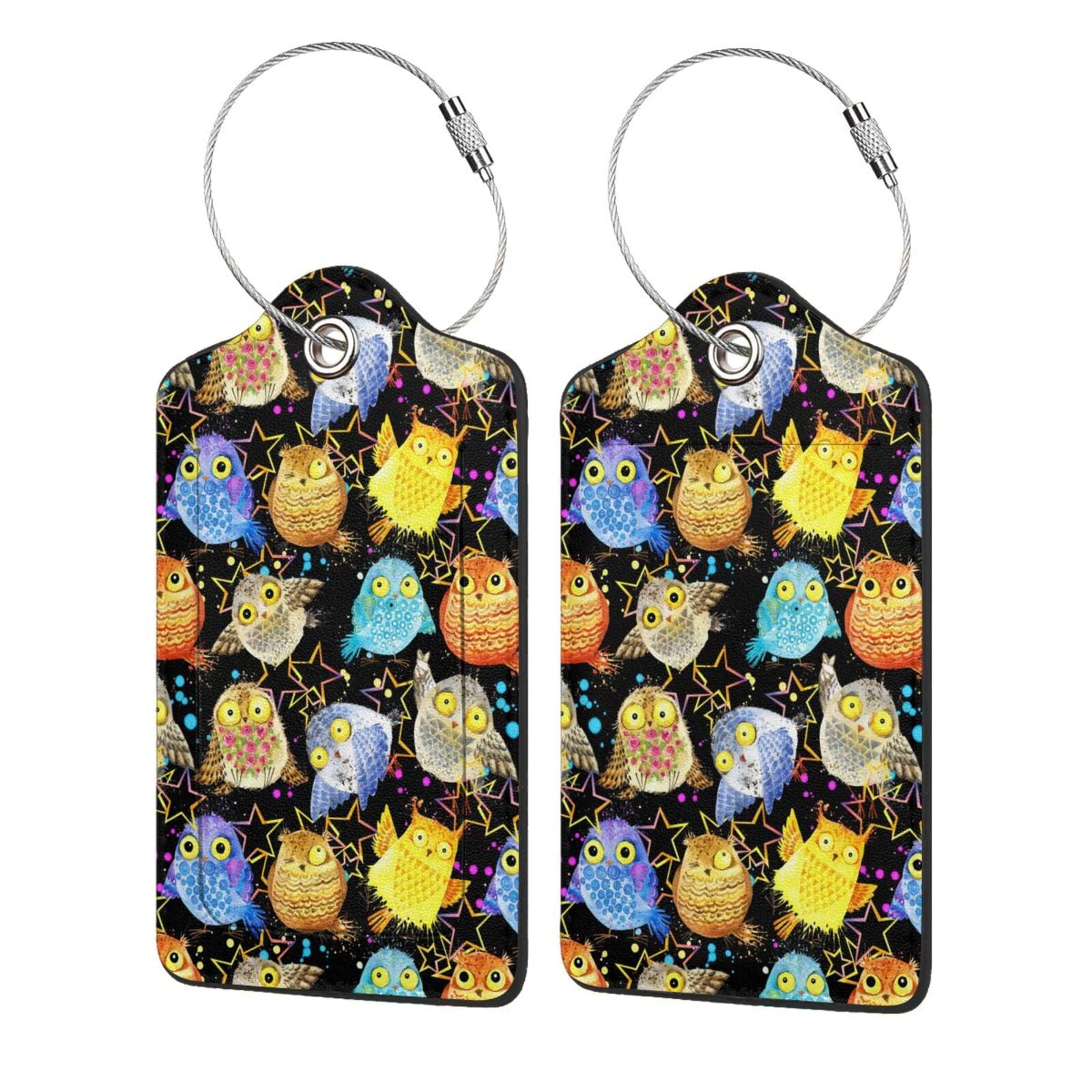 Cauagu Cartoon Bird Owl Pattern Luggage Tags,Leather Luggage Tags ...