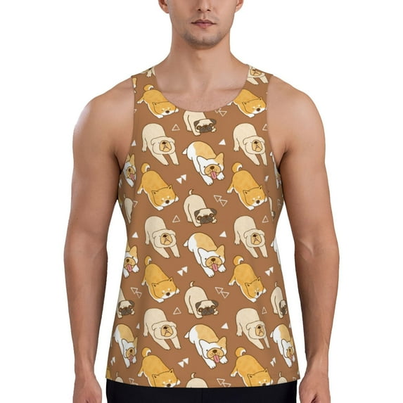 Cauagu Cartoon Bulldog Print Men's Sleeveless Muscle Shirts,Tank Tops Quick Dry Workout Tank Top Gym Muscle Tee Fitness Bodybuilding T Shirt for Men-4X-Large