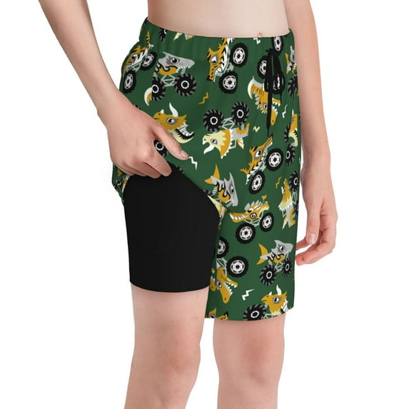 Cauagu Cartoon Car Print Swim Trunks for Men,Youth Boys Swim Shorts Compression Liner Beach Shorts Boys' Swimming Shorts 7-20 Years Bathing Suit-Large