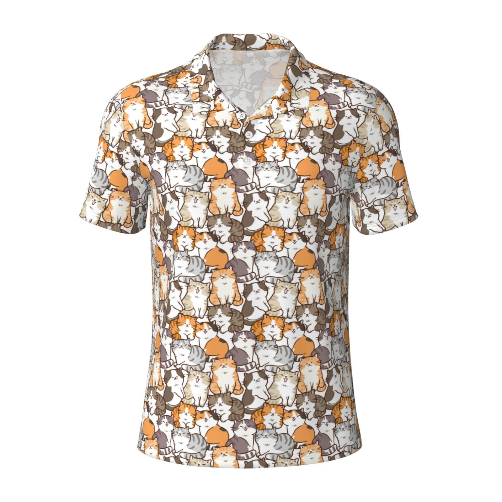 Cauagu Cartoon Cat 1 Print Men's Polo Shirts, Short-Sleeve Polo Shirts ...